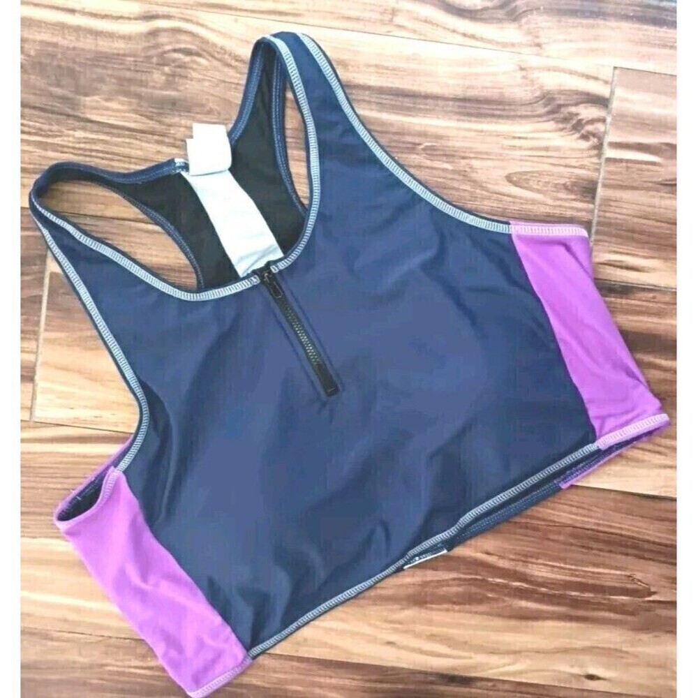 EVERLAST Sports Bra Size 20 Womens 1/2 Zipper Racerback Style Blue/Purple Padded